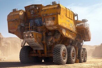 The mines enormous haul truck is prepped and ready for usage. on a background of white. Look at the problem from the outside.