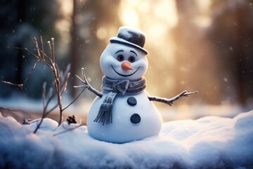 3d illustration of cartoon cute snowman. ai generative