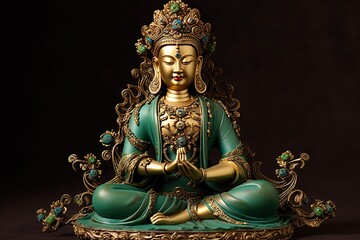 beautiful green tara buddha statue, illustration, generative ai