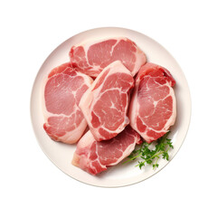 Plate of Raw Pork Chops Isolated on a Transparent Background 