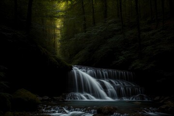A cascading waterfall of starlight in an enchanted forest
