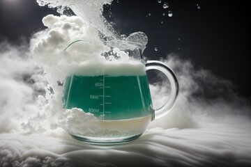A chemist s beaker bubbling over into a froth of clouds