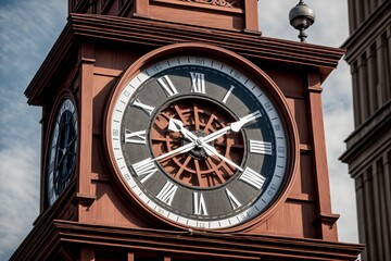 A clock tower with hands moving counterclockwise