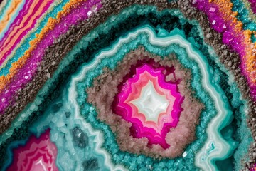 A close up of a colorful geode s crystalline interior