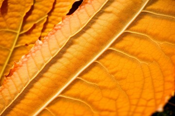 A close up of an autumn leaf its texture and colors vibrant