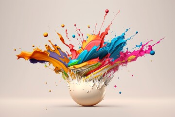 Vibrant 3D painting: Surrealistic, flowing textures meet colorful explosions and flowing fabrics in light orange and beige hues. Rendered in Cinema4D, stunning fusion of cyan and bronze. Generated AI