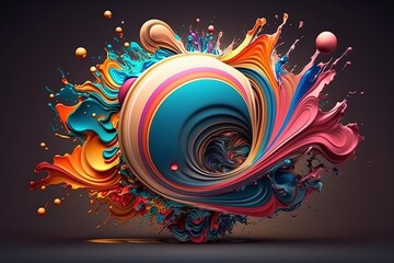 Vibrant 3D painting: Surrealistic, flowing textures meet colorful explosions and flowing fabrics in light orange and beige hues. Rendered in Cinema4D, stunning fusion of cyan and bronze. Generated AI