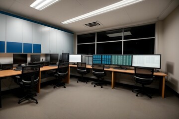 A school computer lab turning into a control center