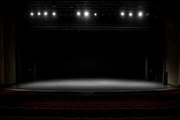 A single stage spotlight in an empty theater waiting for a performance