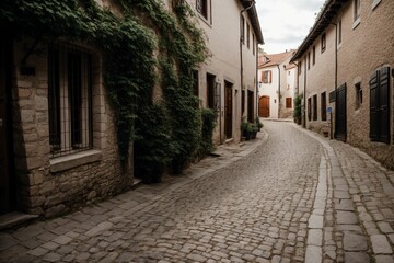 Fototapeta na wymiar A winding cobblestone path through a sleepy village