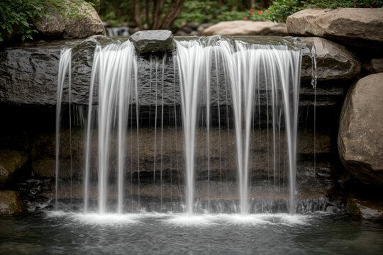 A water fountain transforming into a cascading waterfall