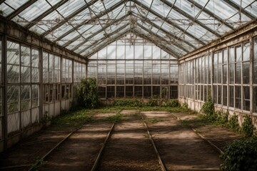 An abandoned greenhouse overrun by wild nature