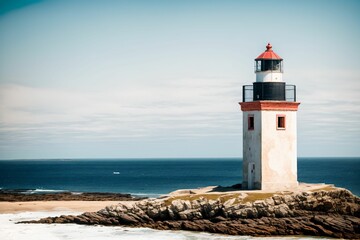 Fototapeta premium An abandoned lighthouse sun bleached and weathered overlooking the sea
