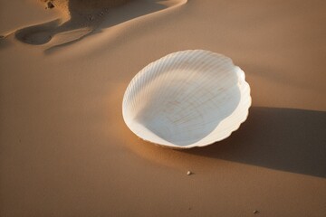An empty clam shell catching the last rays of sunset