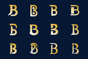 Set of B Logo gold simple modern logo collection with creative concept icon, premium vector isolated