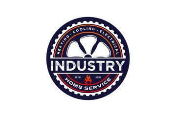 HVAC system logo design air conditioning ventilation fan and fire gear icon symbol