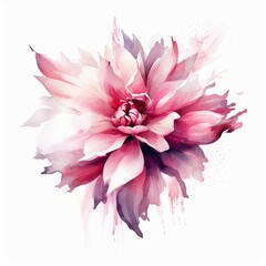 Bright pink flower art isolated on white background. Vector watercolor illustration. Watercolor painting of a beautiful colorful dahlia flower.