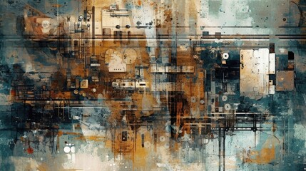 A very detailed grungy abstract texture collage with room for your writing. made using generative AI tools