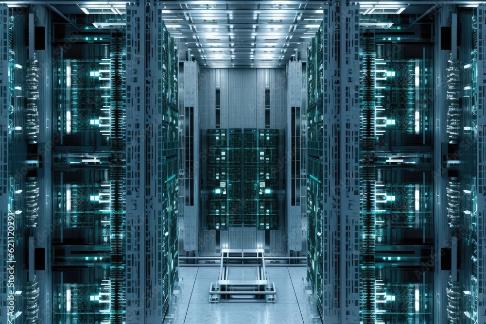 Aufkleber symmetrical rows of equipment in a room with a data center. made using generative ai tools