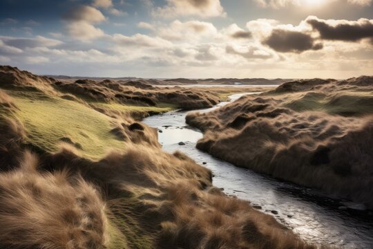 In the Netherlands, near Renesse, a springtime panorama of dunes and a mostly deserted beach may be seen.