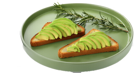 avocado on top of bread on white background in high resolution