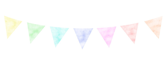 Banderines en acuarela de colores pasteles, delineado en blanco, sin fondo.