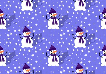 Cartoon snowman seamless Christmas pattern for new year accessories and wrapping paper and kids clothes print