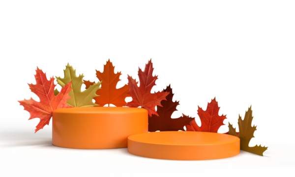 circle round stand stage maple leaf orange red yellow color showcase pedestal display fall of autumn thanksgiving platform presentation promotion cosmetic season beautiful nature minimal texture 