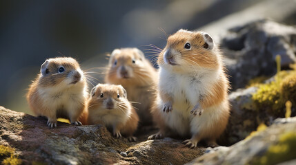 An image showcasing charming lemmings with their distinct and colorful coats, radiating a sense of joy and innocence in their natural habitat. 