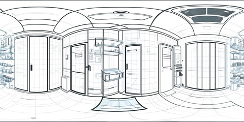 the entrance to the home | a close up of a drawing of a room with a refrigerator, future locomotive style, 360º, ambulance, glossy design, curvilinear, digital medical equipment, -step 50, streamli