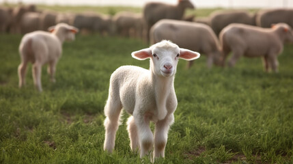Obraz na płótnie Canvas sheep and lamb HD 8K wallpaper Stock Photographic Image
