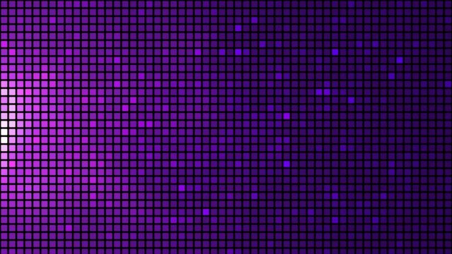 Purple disco lights background. Disco party glowing animation. VJ animation. Flicker wall lights. Disco wall. Night club, music video, LED screen and projector, glamour and fashion event, jazz, pop 4k