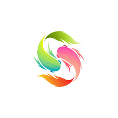 Fish logo and letter S design combination, 3d colorful design template