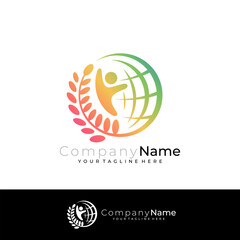 Obraz premium Globe logo with people care design vector, 3d logos