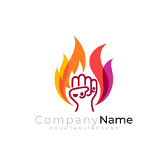 Hand logo and fire design combination, hot icons