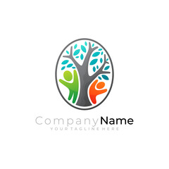 Tree logo and family design vector, nature icon template