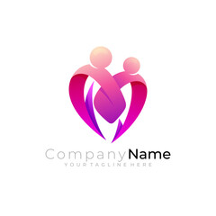 Family design template, Charity logo vector, 3d style