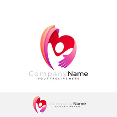 Love care logo with red color, charity care design vector, colorful