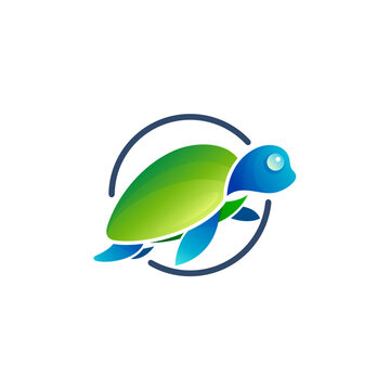 Turtle animal logo is swimming, Marine life icon vector