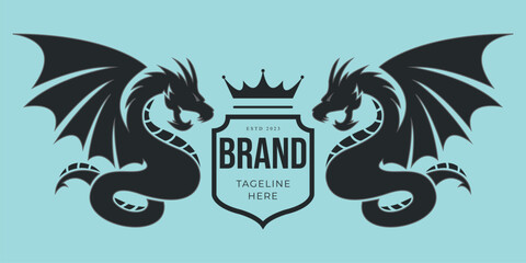 dragon shield logo silhouette symbol design vector art