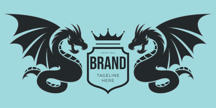 dragon shield logo silhouette symbol design vector art