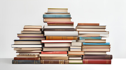 lots of stacks of books on a white background