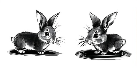 black and white rabbit or bunny premium portrait , HQ , 4K , AI.