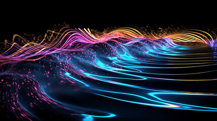 A mesmerizing image of the ethereal blend of water and neon, as the vibrant liquid illuminates and dances, creating a captivating display of color and fluidity. Generative AI