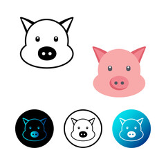 Flat Pig Head Icon Illustration