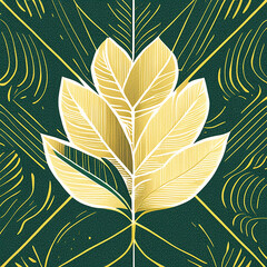 Golden leaf art deco wallpaper background. Floral Line arts background design for Luxury elegant pattern interior design, vector arts, fashion textile patterns, textures, posters, wrappe