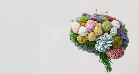 Brain made out of flowers, growth and innovation, creativity concept