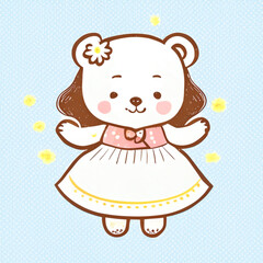 cute teddy girly bear doll dancing  in fashion sweatsuit pink. AI image generator