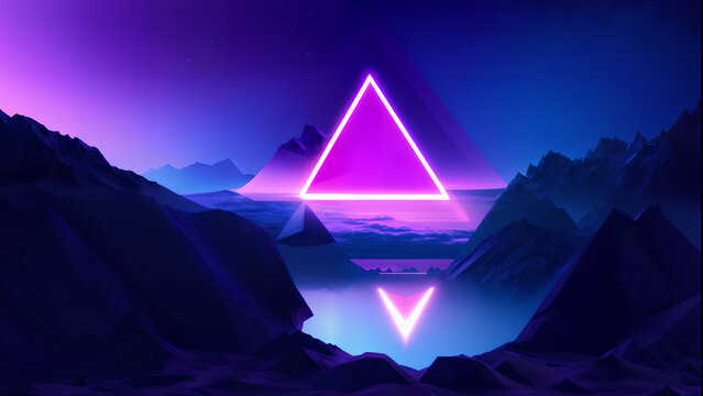 Neon triangle landscape synthwave and outrun background