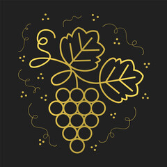 Golden cute thin line bunch of grapes icon with texture flat minimal design poster on black background